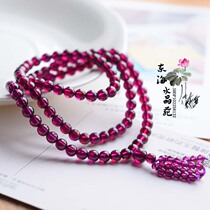 Natural rose red garnet bracelet around three circles Buddha beads hand string female model 108 beauty purple teeth black