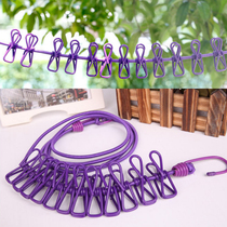 Travel outdoor travel portable elastic belt adhesive hook windproof non-slip clothesline clothes rope with clip