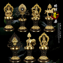 Nepal craft pure copper plus red sandalwood base wheel king Seven Zhen seven political treasure a set of Tantric instruments Huibao offerings