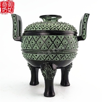 Bronze cover Ding spring and autumn tripod three-legged milk pattern round tripod Feng Shui Cai Nafu Baoding home furnishings