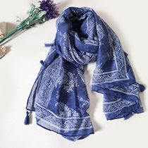 Foreign trade original single spring and autumn summer haze blue dry rose retro national cashew flower Joker scarf scarf female