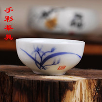 Ceramic Handmade Orchid Cover Bowl Kongfu Tea Bowl tea Bowl Medium Bowl three-only bowl rich and expensive tea Bamboo Broccoli