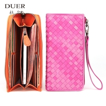 DUER European and American new wallet leather woven large capacity men long womens clutch bag thin horizontal womens wallet