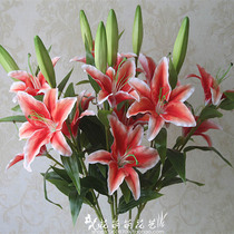 High emulation 3-headed lily wedding flower bouquet home living room with flower arrangement lily indoor decoration silk flower art single branch