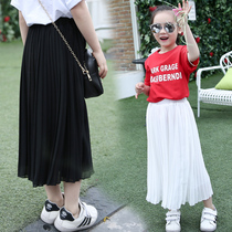 Medium and large girls chiffon skirt long skirt 2022 spring childrens clothing solid color pleated skirt girl Korean version skirt summer