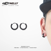 Personality Hip Hop street HIPPHOP Chaumen Men and women Mens and womens Ears Pure Black Korean Version Tide Mens Earrings Earrings