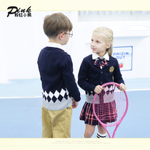 Pink bear spring and Autumn British Lingge cardigan school uniform set