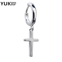 YUKI tide men 925 Pure Silver Jewelry earrings silver earrings Korean girl personality INS cross single