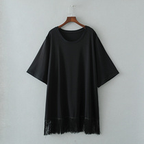 Ancient ancient home Custom big code Female dress Fat MM200 catty Gats increased Loose Beating Bottom Skirt 100 lapped streaming Su splicing T-shirt