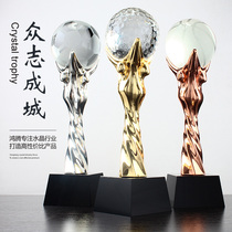 High-end crystal trophy custom football basketball game golf metal trophy custom-made gold silver and copper lettering