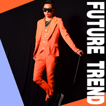 Exclusive ] Nightclub male singer DSDJ Right Zhilong GD Orange Suite Set is a big brand bar performance clothing accessories