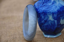 (Heart if lotus is also allure)Wolian Lu natural Xinjiang blue and white seed material carved lotus bracelet