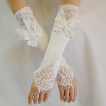 Bow wedding dress wedding dress accessories bridal satin white bridesmaid cheongsam gloves new long lace