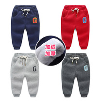Baby drawstring cotton pants 2021 Winter childrens clothing boys wear children plus velvet thick long pants kz-7825
