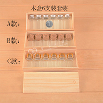 Glass bottle agarwood aluminum cap bottle box set Transparent wooden stopper wishing bottle with wooden box Sub-packaging glass bottle