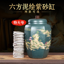 New large-size six-square mud painted purple sand tank Raw ore green mud old tea storage tank Puer tank white tea tank