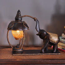 Thai Crafts Solid Wood Engraving Elephant Table Lamp Southeast Asia Decoration Style Living-room Bookroom Bamboo decoration Table lamp
