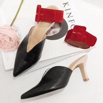 South Korea Artisanal Custom Sexy Pointed Bull Leather Collage Leather Wristband Leather Mouth High Heel Sandal Sandals