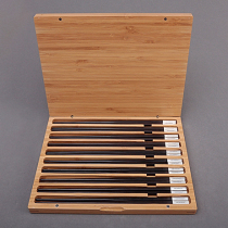 NEWREA NEW SHARP WOOD SQUARE HEAD S999 SILVER CHOPSTICKS 10 DOUBLE CUTLERY SUIT CREATIVE GIFT