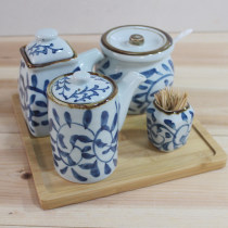 Japanese ceramic seasoning pot Toothpick tube Oil pot Seasoning pot set Salt pot Sugar pot Pepper pot Vinegar pot Soy sauce bottle