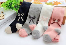 Spot autumn cute baby pantyhose combed cotton leggings ribbon bow