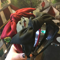 Japanese and Korean fabric wide-edged bow hair hoop Korean simple female line knotted hair card Lady retro headband jewelry
