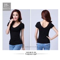 Womens summer simple plus size MM slim slim double-layer V-neck wild fashion solid color pure cotton short-sleeved t-shirt bottoming shirt