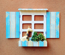 Retro Mediterranean three-dimensional window wall wall hanging shelf fake window decoration window Bar Cafe Wall decoration