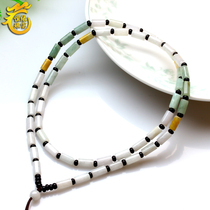 70 natural A goods jadeite tiger eye cylindrical jade bead necklace men and women jade long bead jade bead lanyard handmade