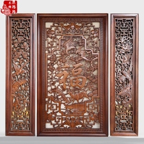 Dongyang wood carving pendant living room sofa background wall hanging screen camphor solid wood wall decoration Zhongtang three-piece set of pine Crane