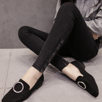 South Korea Spring and Autumn New Stretch High-waisted Leggings Round Buckle Pencil Pants Slimming Pencil Pencil Pants Slimming Women