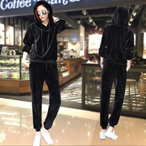 Baseball Suit Fall New Gold Velvet Double Face Suede Suit Fashion Han Edition Big Code Thickened Winter Sports Two Sets