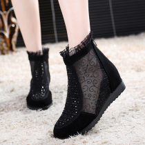 Spring hollowed-out mesh boots Genuine Leather Mesh Boots Inside heightening short boots Single boot mesh Gauze Women Shoes with lace 41