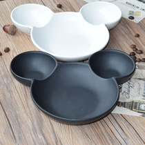 Special price creative black and white Mickey rice plate divided meal plate frosted baking plate fruit snack plate childrens meal decoration plate