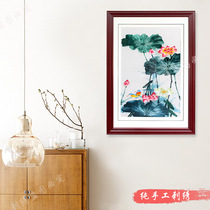Wenzhou Ou embroidery painting and hemei beauty lotus flower painting home interior decoration single-sided embroidery pure hand embroidery gifts