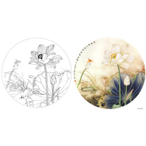 Gongbi painting white sketch background paper hook line physical print draft Wang Shaoqing Lotus round surface 42*42 with color map 311T