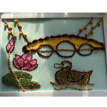 Grain paste painting Handmade DIY seed painting Summer scenery Quyuan wind lotus arch bridge duck