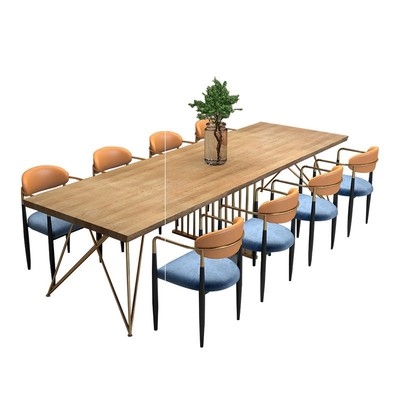 Office to talk about long table conference table simple modern rectangular solid wood table staff combination table and chair New