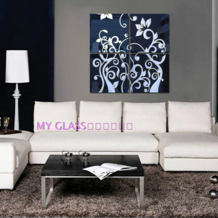 Custom manufacturers paint tempered art glass corridor end TV sofa background wall black gold and silver grass