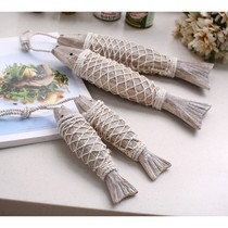 Mediterranean log creative retro Wall Wall decoration country hand-carved fish string Cafe Wall European pendant