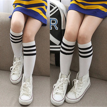  2017 Girls  Korean cotton three-bar childrens middle tube black stripe high tube princess socks Student socks performance socks