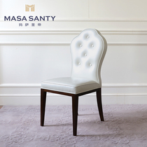 American countryside solid wood leather art backrest dining chair Nordic minimalist book table and chairs French style creative chair Adult dining chair