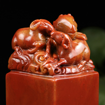 Jade seal seal large decoration Shoushan Stone three sheep Kaitai Jade Seal Seal seal collection book chapter Business gift 6x6x11