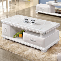  Marble coffee table TV cabinet combination set Simple modern tempered glass tea table white pastoral living room furniture