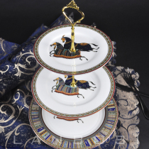 Eurostyle Fruit Pan Creative Ceramic Cake Pan Confectionery Pan British Afternoon Tea Triple Snack Shelf Double Tray