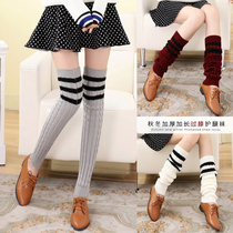 Autumn Winter Thickening Lengthened Warm Wool Wire Socks Jacket Woman Long Cylinder Overknee Heaps Stocking Socks Three Bars Student Stockings Stockings Socks