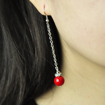 925 silver ear hook retro earrings festive Chinese red diamond earrings female classical ethnic style long Korean temperament