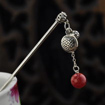 Vintage Hair Accessories Seedlings Silver Fish Red Agate Classic Hair Wigs Rolling Court Folk Style Gifts for Women