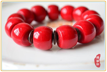 Ancient method grinding plate old beads red cow blood red flat drum scattered beads * Buddha beads rosary accessories single 16mm glass beads