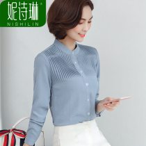 White shirt female long-sleeved organ shirt female snow spinning 2019 new lily layout layout bottom Korean version of professional inch in autumn